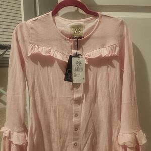 Pink Ruffled Button-Up Blouse